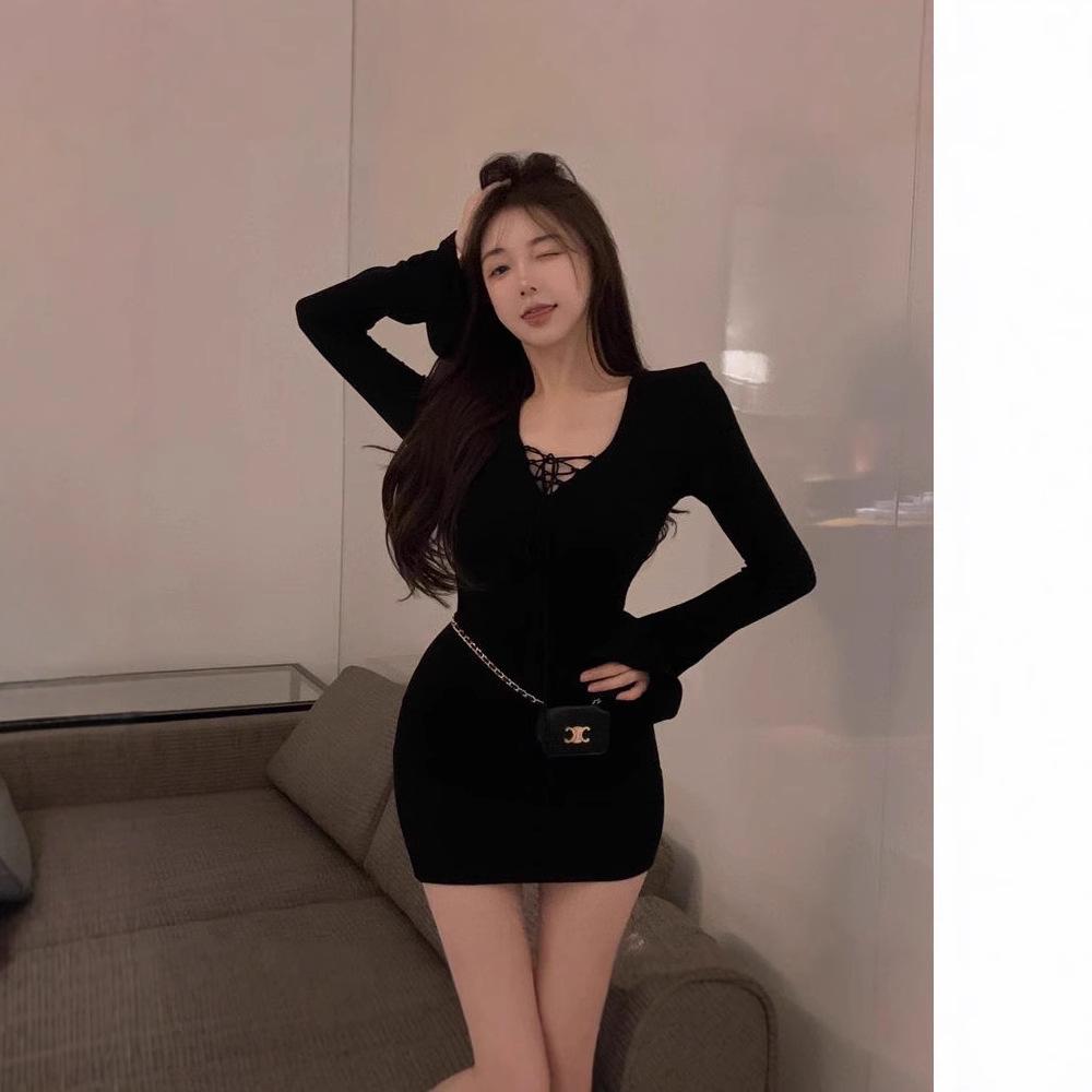 

Сексуальное мини-платье бодикон с длинными рукавами, осень 2024 One Size чёрный