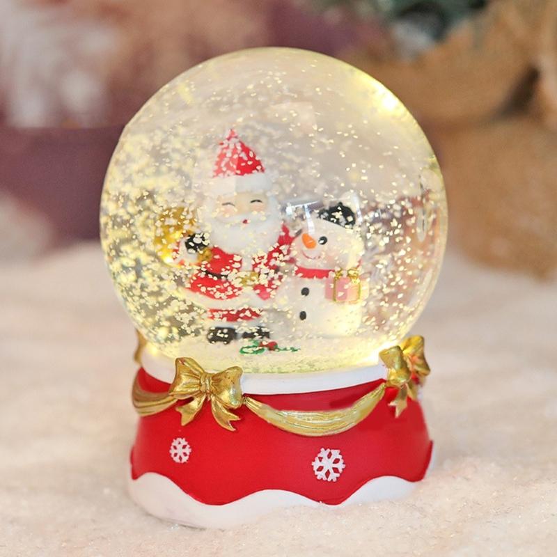 Rotating Crystal Sphere With Warm White LED Lights Resin Construction Snow Globes Battery Powered Home Decoration