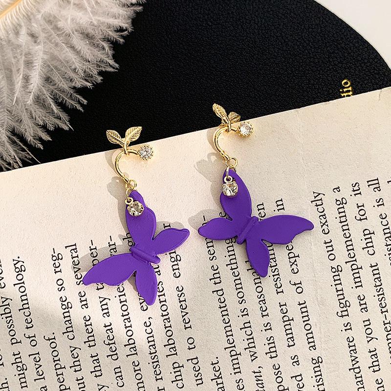 S925 Silver Forest-Inspired Purple Butterfly Asymmetrical Stud Earrings - 2023 Trendy Women s Ear Accessories 1A205