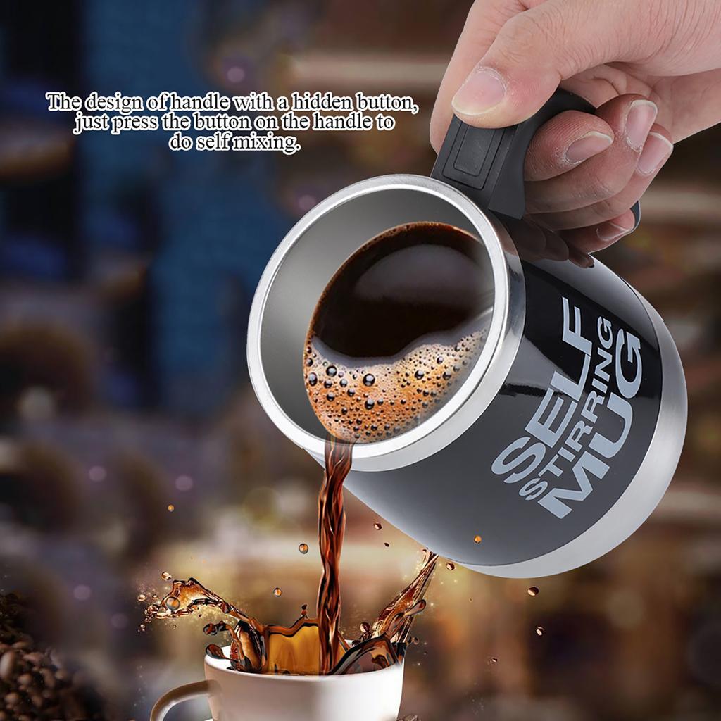 Portable Electric Stainless Steel Self Mixing Cup Magnetic Stirring Coffee Mug Black