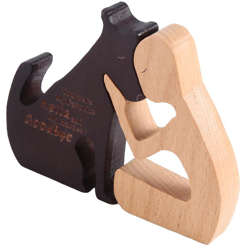 

AD23-Wooden Dog Family Statue Dog Family Statue Handmade Wood Decoration, Ornament Craft Arts For Office, Living Room (Man+Puppy