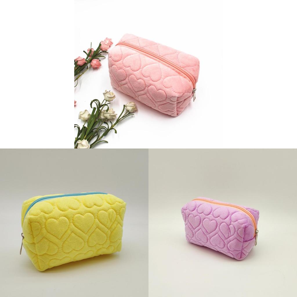 Heart Shape Plush Makeup Bag With Large Capacity For Students And Travel Storage