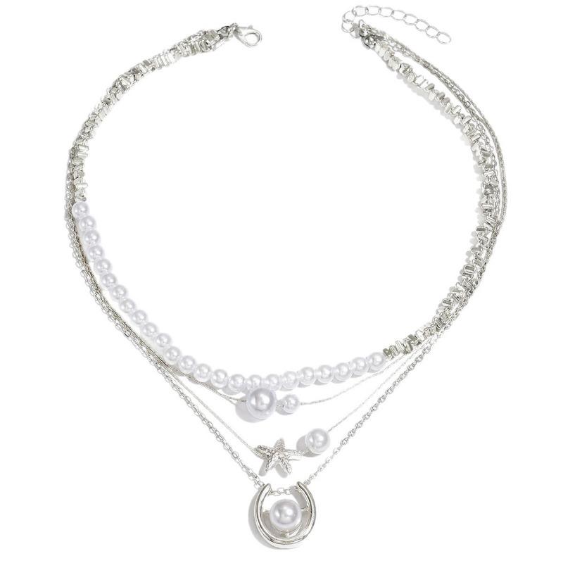 Imitation Pearl Necklace Fashion Retro Light Luxury Niche High-end Collarbone Chain Star Pendant Women's Necklace
