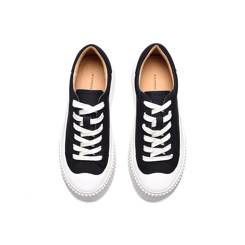 Leather Biscuit Shoes New Spring and Autumn White Shoes Women's Height Increase Breathable Versatile Thick Baseplate Shoes Tide