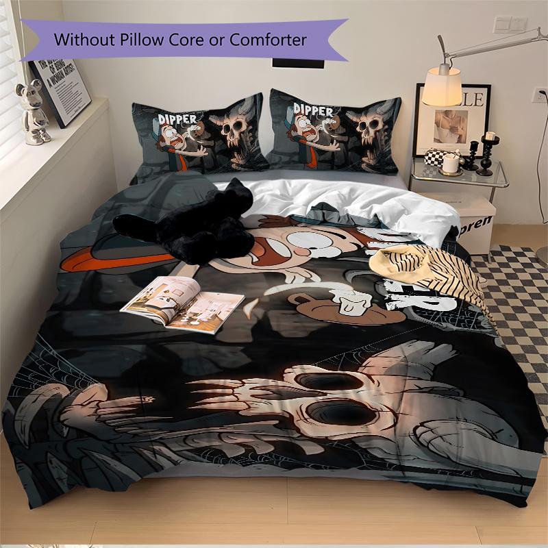 3Pcs Dipper'S Adventure Cave Bedding Set Soft Fabric Duvet Cover Pillowcases Home Xmas Halloween Gift 1 Duvet Cover 2 Pillowcase S1334