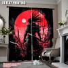 2Pcs Anime Samurai Curtain Cool Japanese Black And Red Art Curtain For Bedroom Asian Chinese Red Sun Curtain For College Dorm