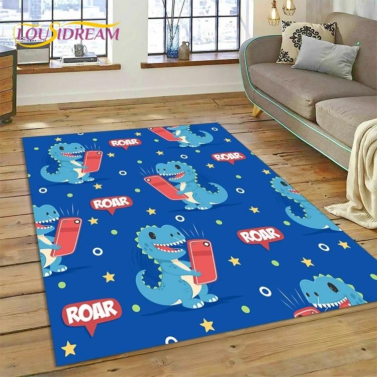 3D Cute Dino Cartoon Dinosaur Space Carpet Rug for Bedroom Living Room Home Sofa Decoration,Children Game Large Decor Floor Mat