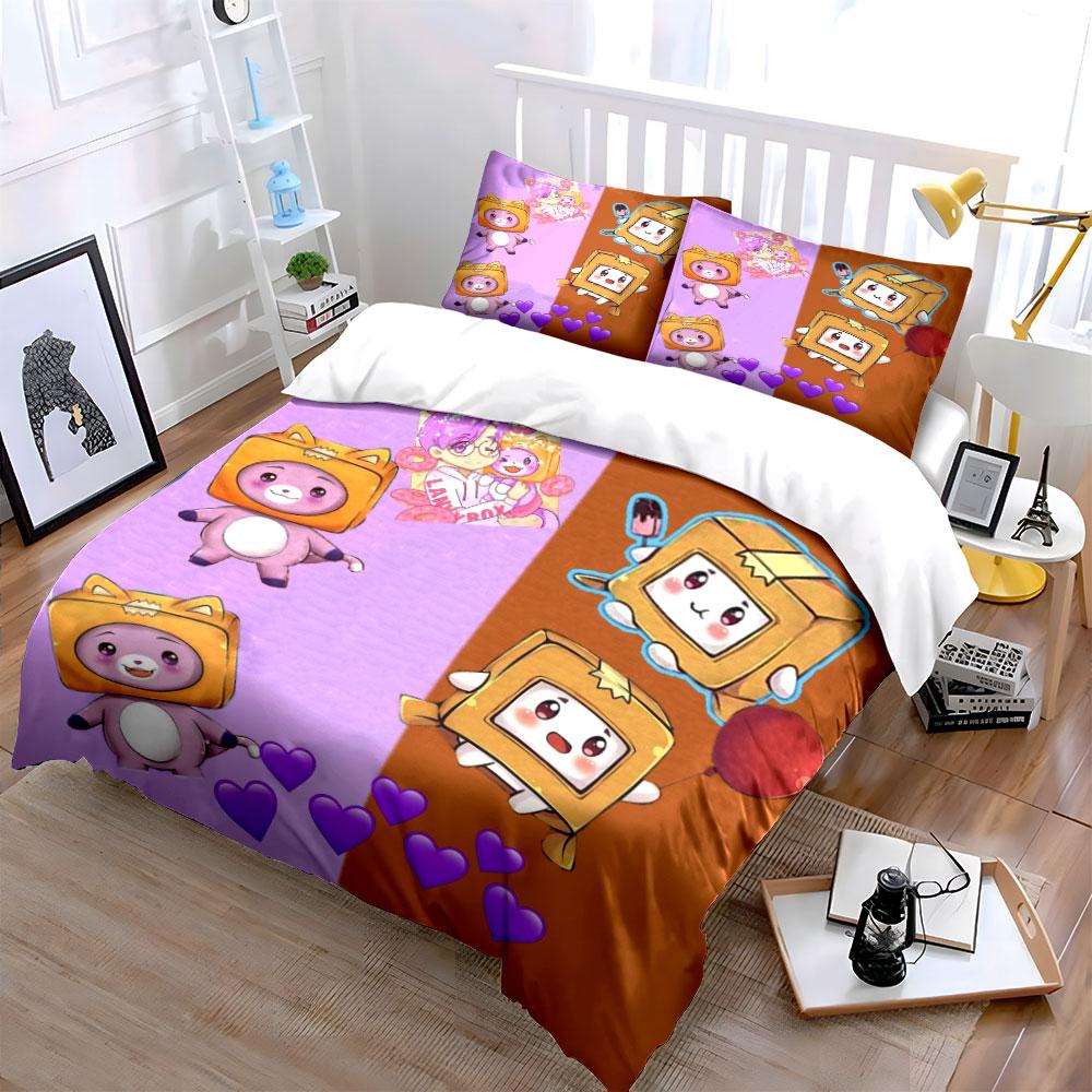 Cute Cartoon Plush Box Print Set Bedding Duvet Cover Set Duvet Cover Pillowcases (1 * Duvet Cover 2 * Pillowcases, without duvet insert)