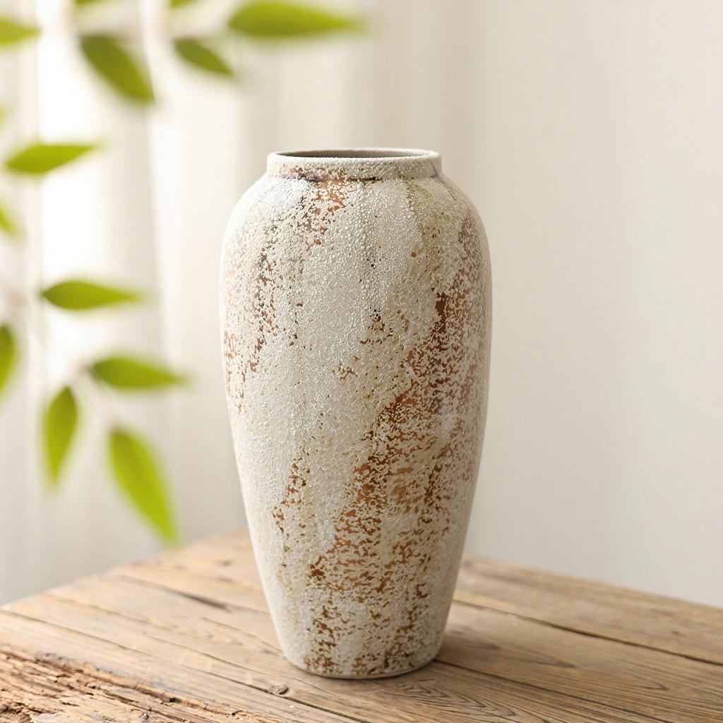French Retro Wabi-Sabi Style High-End Ceramic Vase Jingdezhen Pot Living/Dining/Bedroom/Office Flower Arrangement Decor Dried