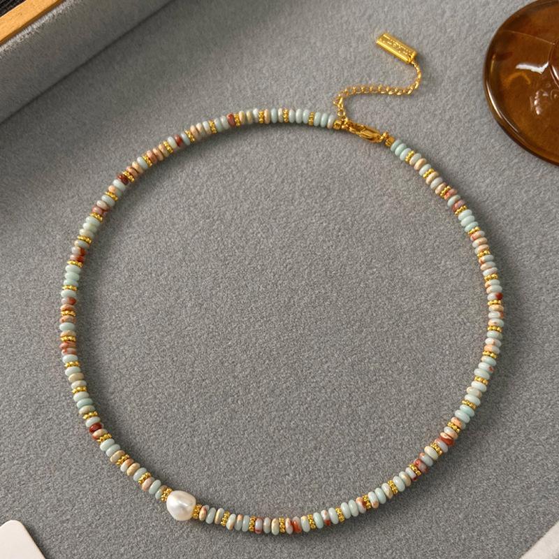 Color Dopamine Shoushan Stone Freshwater Pearl Necklace Femininity Fashion Niche Autumn And Winter Beaded Neck Chain Jewelry