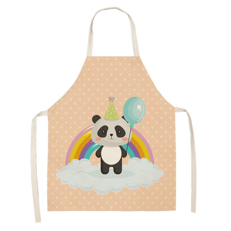 Cartoon Panda Multi-functional Linen Apron Dress Garden Children's Aprons for Woman Man Kids Pink Kitchen Baking Accessories