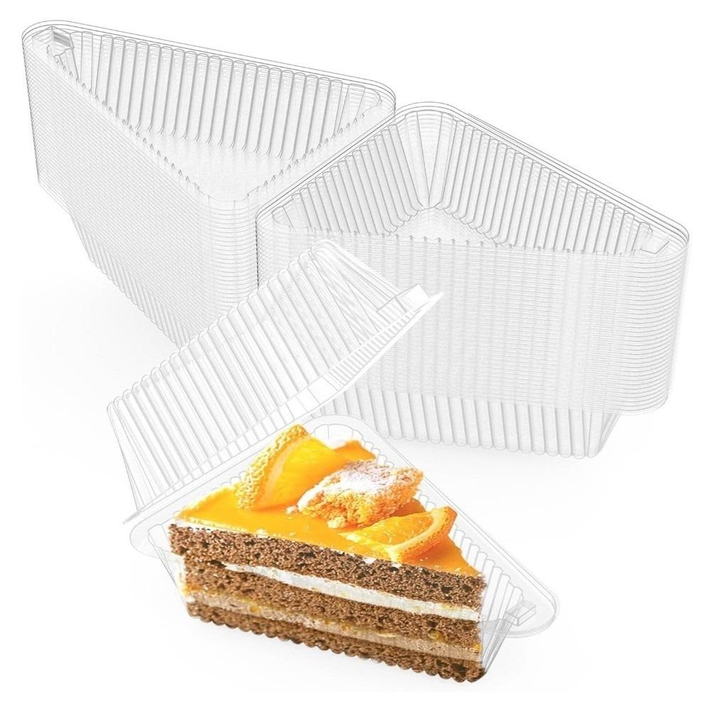 50pcs PET Plastic Cake Slice Containers Disposable Pie Package Box Dessert Storage Box  Bakery Use
