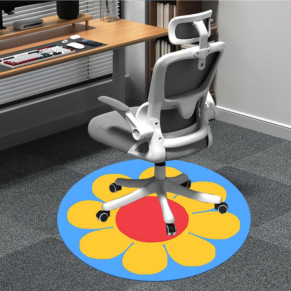 1pc Flower Bloom Office Round Area Rug, Mat Suitable For Office, Under Office Chairs Bedroom Living Room Home Decor, Room Deco