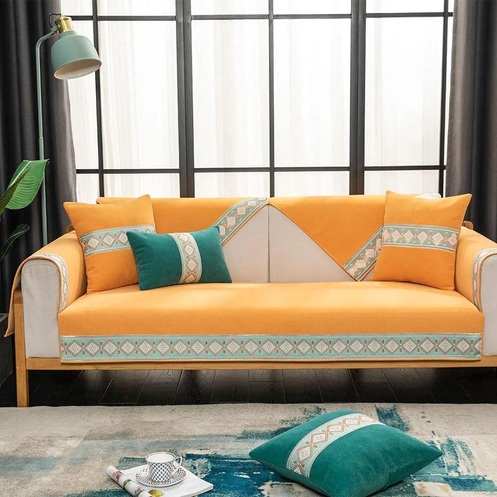 

Скандинавская диванная подушка с вышивкой, кружево, четыре сезона, универсальный нескользящий кожаный чехол для дивана, синель, высококачественный чехол для полотенец на спинку, ткань 70x70cm 1pcs