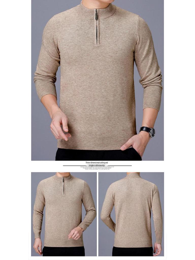 Men's New Arrival Half-Zip Knit Sweater - Thick, Warm, Pure Color for Autumn/Winter