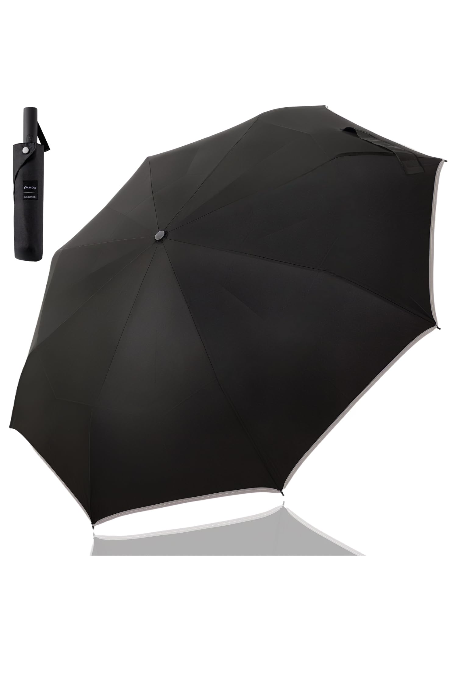 

FANACAN Зонт с эффектом памяти формы, складной, компактно складывается в 3 автоматических касания, с большим светоотражающим водоотталкивающим уровнем 5, открывается/закрывается одним касанием,