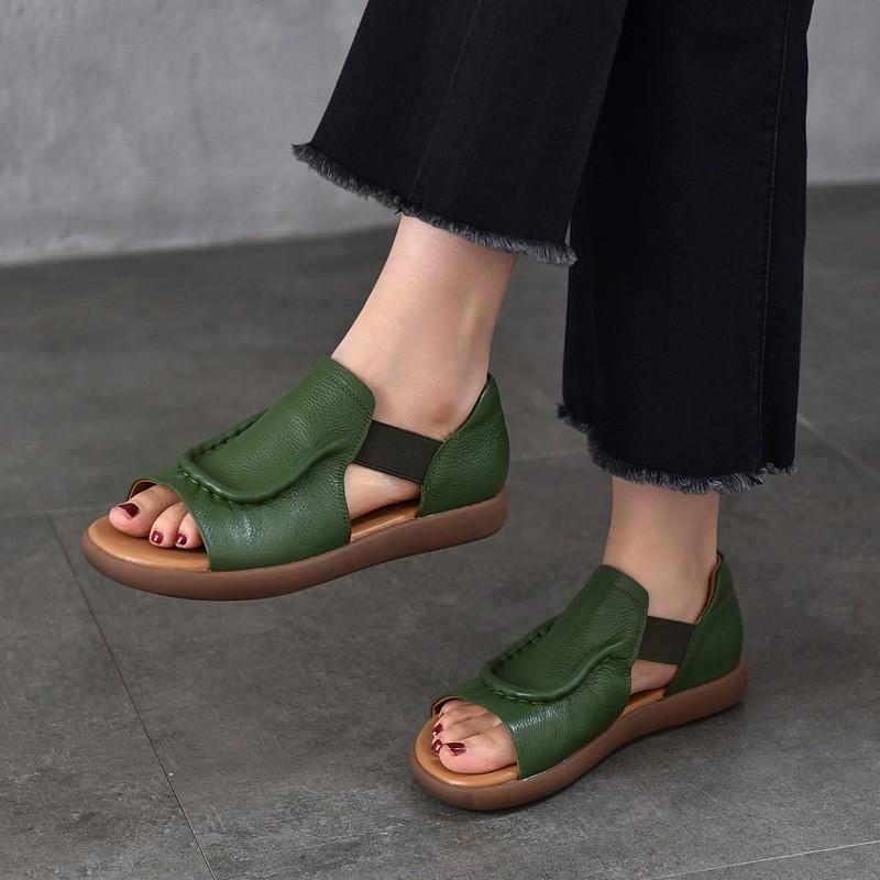 Johnature Απλά Ευέλικτα Σανδάλια Flat Γνήσιο Δέρμα Δέρμα Αγελάδας Διάτρητα με Ανοιχτό Δάχτυλο Γυναικεία Παπούτσια