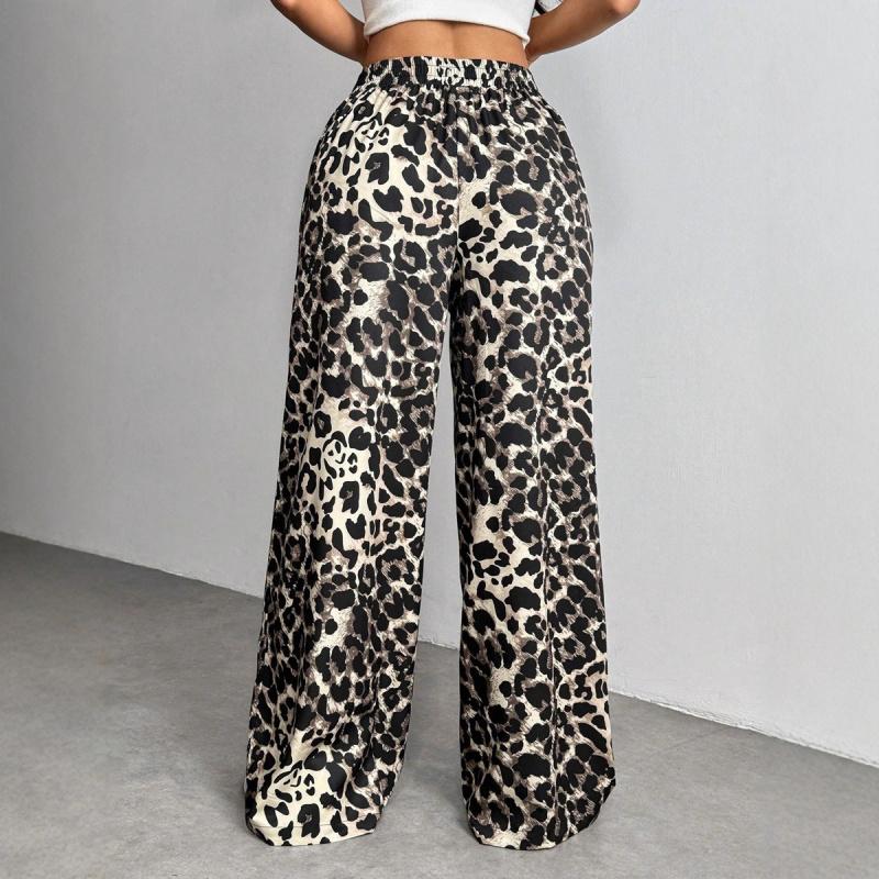 2026 Neue lässige Hose mit Leopardenmuster für Damen, lockere Passform, elastischer Bund, bedruckte Wide-Leg-Hose