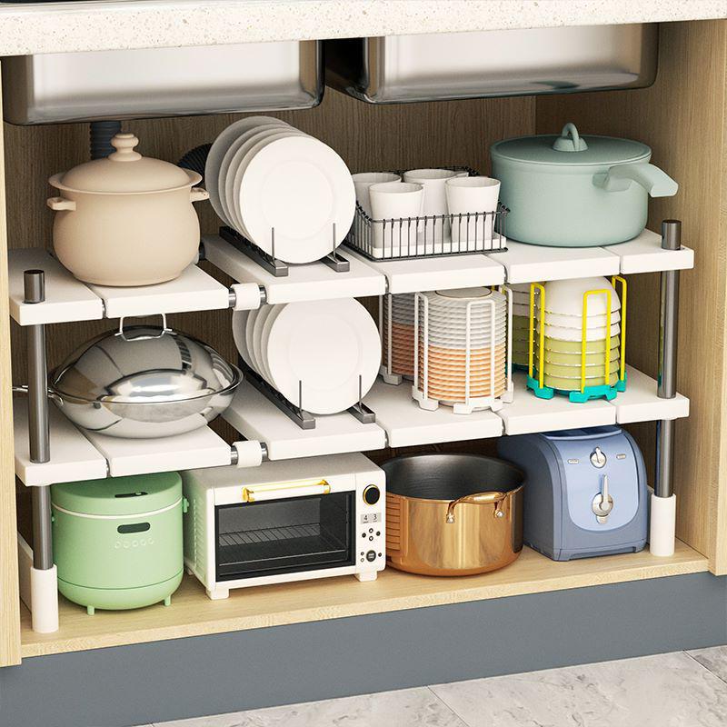 Multifunctional Kitchen Storage Rack: Extendable Tiered Shelves for Cupboards