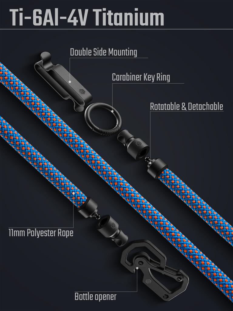 KeyUnity KD02 Lanț de Portofel pentru Bărbați [Carabină din Aliaj de Titan + Breloc de Curea + Lanț din Frânghie Poliester] Breloc pentru Bărbați Lanț pentru Blugi (KD02BN)