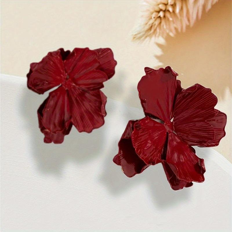 Orecchini a Bottone con Fiore Rosso Grande Design da Donna Senso dell'Atmosfera Orecchini alla Moda