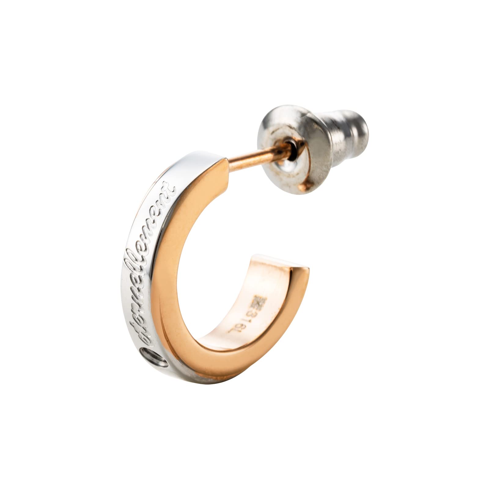 

Earrings Surgical Stainless Steel Blue Diamond Half Hoop Cross Message Pink 1 piece for one ear 4SPE006GO [White Clover] рожевий