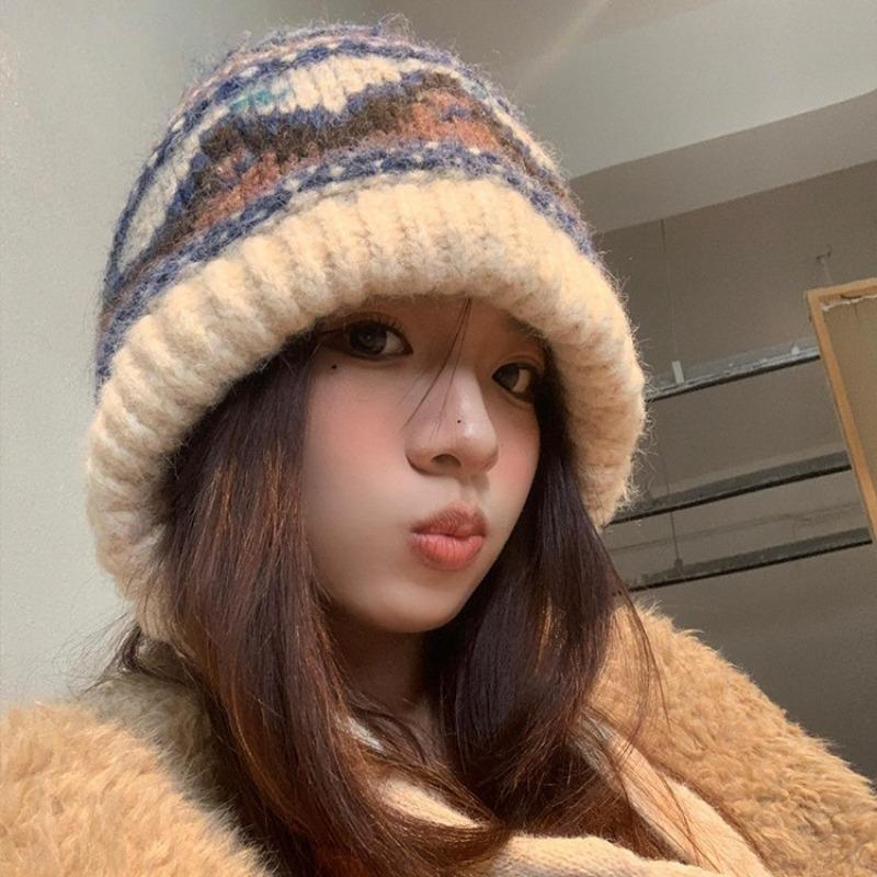 Wool Blended Knitted Wool Hat Women's Autumn and Winter Warm Ear Protection Hat Versatile Hat Tide