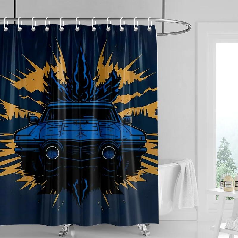 Car Pattern Shower Curtain Waterproof Bathroom Partition Curtain Bathroom shower curtain hooks 90x180cm 180x200cm