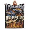 Tralalelo VS Tung Sahur Funny Italian Brainrot Meme Graphic Blanket Flannel Throw Blanket For Warm Soft Bedspread Gift Idea