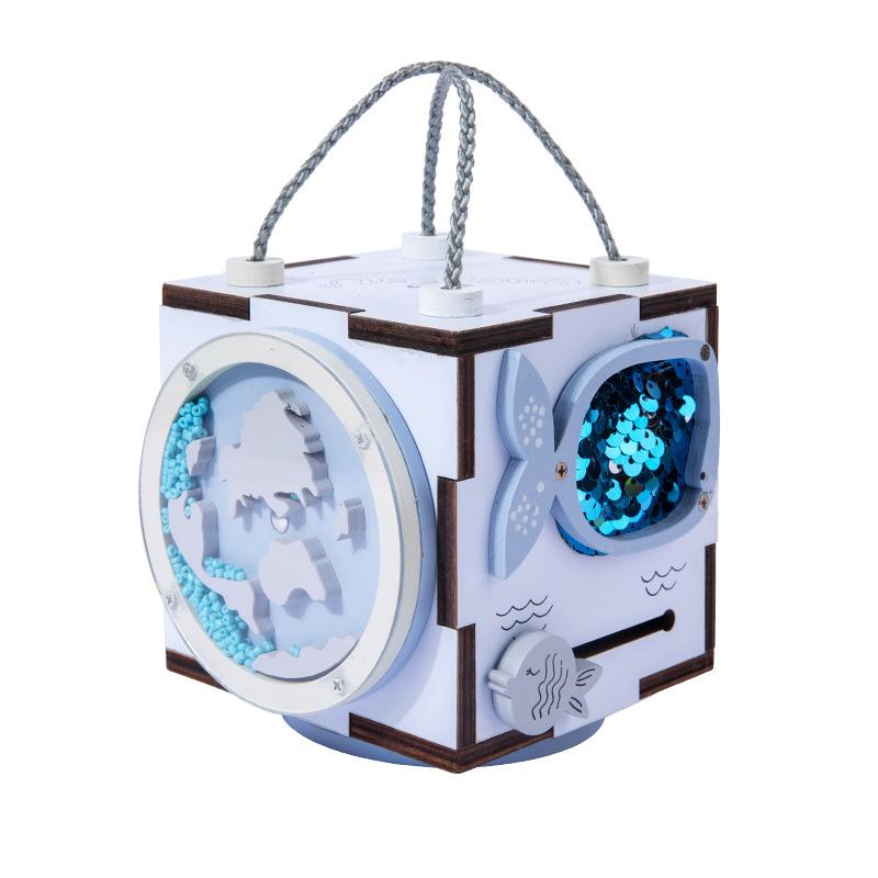 Children Montessori Busy Cube Wooden Toys Unlocking Screw Clock Life Skills Boards Educational Sensory Toys Fine Motor Training синий