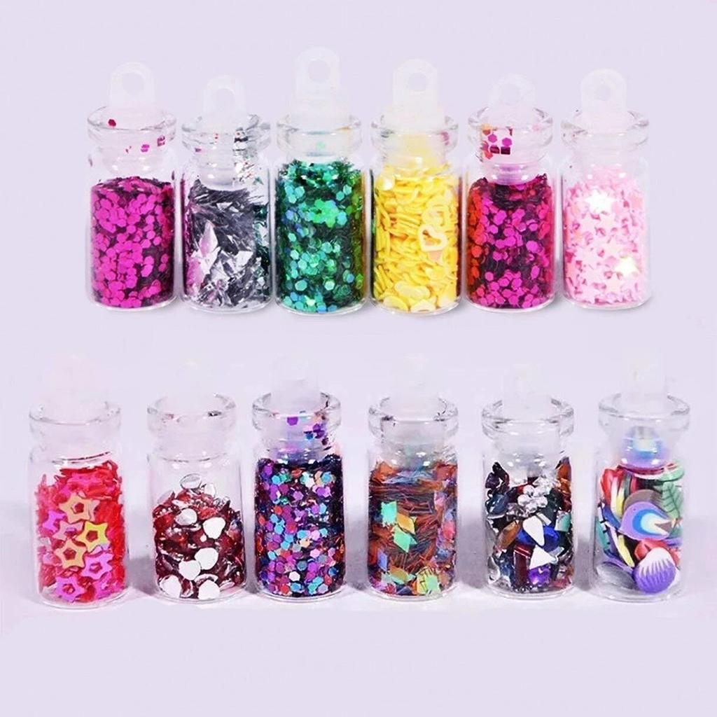 SYGA Acrylic 3D Glitter Powder Manicure Nail Stickers Set of 48 (Multicolour)