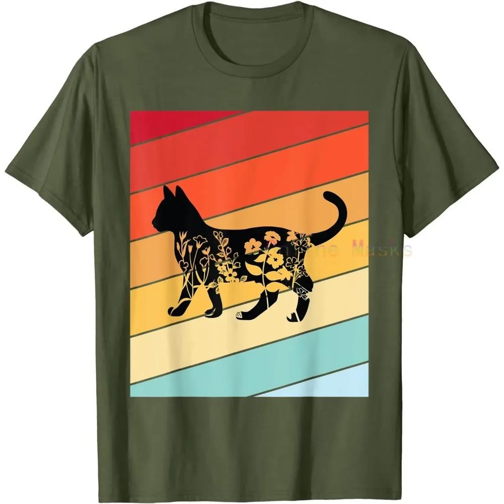 Retro  Shirt Vintage Men's T-shirt Top Quality 100% Cotton Short Sleeve Cool Cat Print Casual Men T Shirt Men Tee Shirt