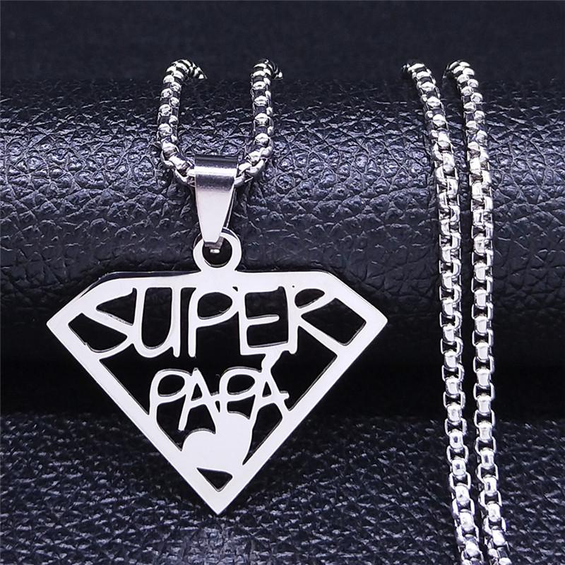 Super Mama Papa Mom Dad Necklace for Women Men Stainless Steel Gold Color Spanish Letter Family Love Chain Gift Jewelry N4250S01