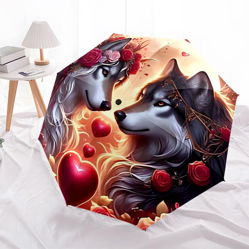 1pc Wolf Love Romance Artwork Umbrella with Plastic Handle,Suitable for All Seasons Home Travel Outdoor UmbrellaDD965