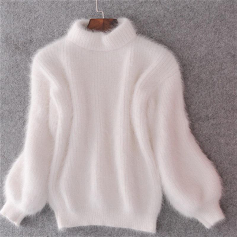 2026 Korean Lantern Sleeve Faux Mink Velvet Loose Knit Pullover Sweater for Women