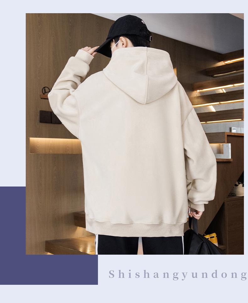 Men's 2025 Style Double-Sided Fleece Hoodie, Thickened Inner Layer, Solid Color, Trendy Winter Outerwear for Teens with Hood