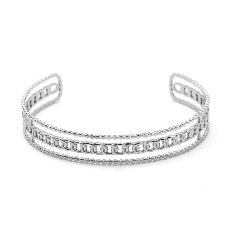 Stainless Steel Wheat Shaped Bracelet Geometric Hollow Open Bangle for Women Anniversary Gift Couples Adjustable Jewelry