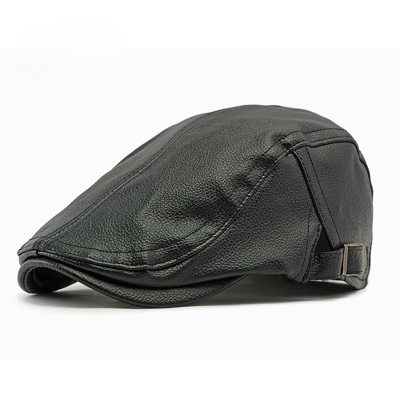 

Теплая шапка для мужчин среднего и пожилого возраста, весенне-осенняя, берет из искусственной овчины, британская ретро-шляпа, кожаная кепка Adjustable чёрный