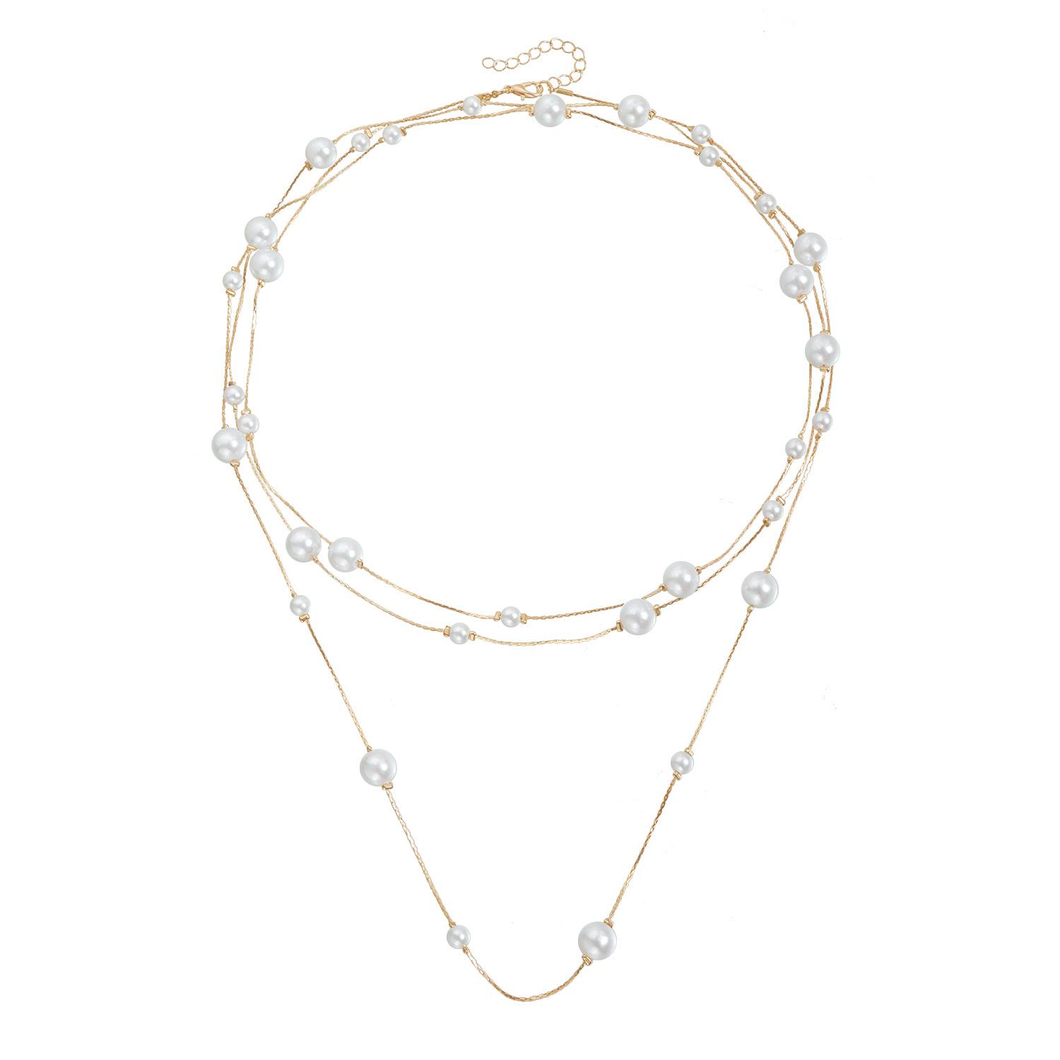 

European and American jewelry retro long geometric pearl necklace French fashion versatile stacked wearing high-end sweater chain