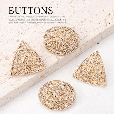 5pcs Geometric Metal Hollow Diamond Buttons High-End Fashion Coat Trench Coat Sweater Gold Buttons Buttons
