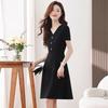 Summer 2026 Hepburn-Style V-Neck Slimming Little Black Dress with Puff Sleeves