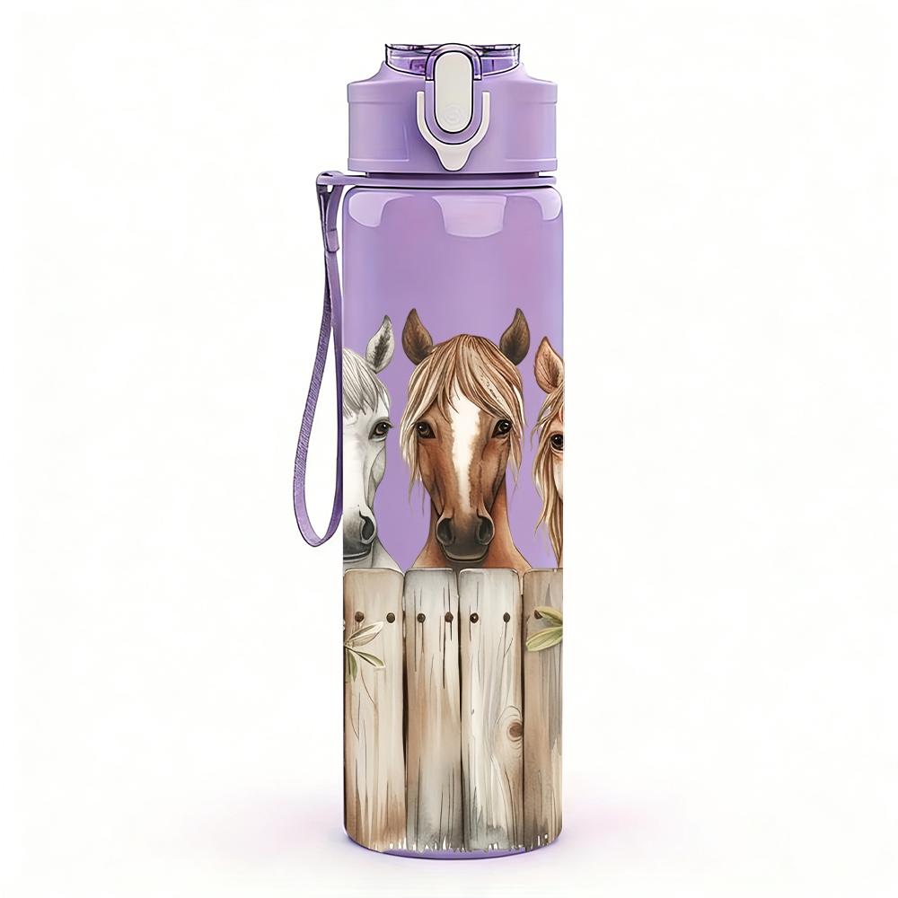 1 Pezzo Testa di Cavallo da Fattoria Filare Recinzione in Legno 750ml Bottiglia d'Acqua in Plastica Colorata Tappo a Flip-Straw Anti-Perdita Per Sport Ufficio Uso Domestico
