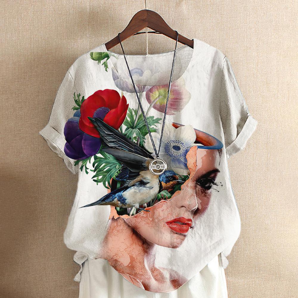 Dámské tričko Art Face 2023 Nová letní móda Žena Oblečení Obličej 3D Květinové topy Tričko Ležérní Streetwear Dámské oversized tričko