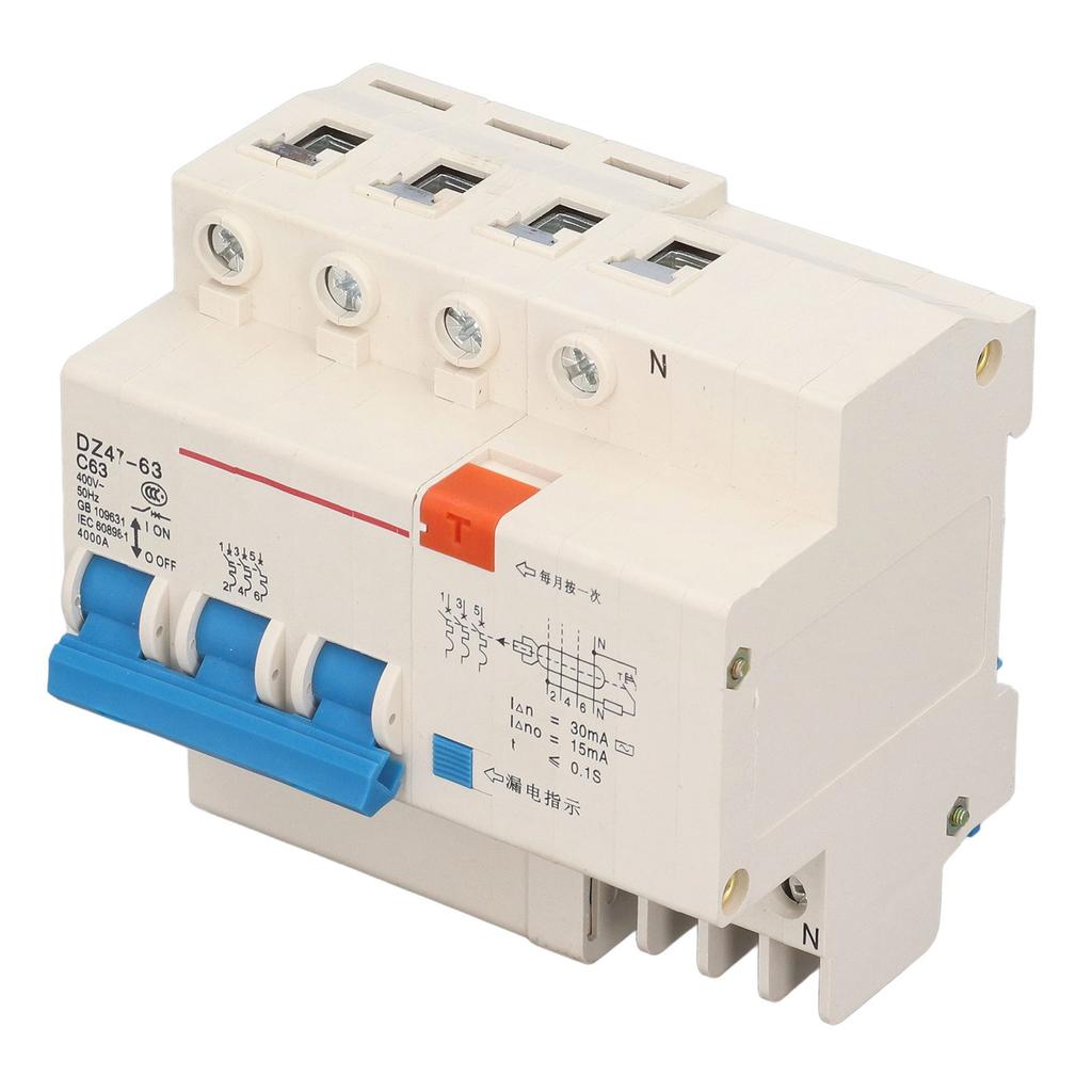 Circuit Breaker 3P 63A 220V Overload Short Circuit Leakage Protection Residual Current Circuit