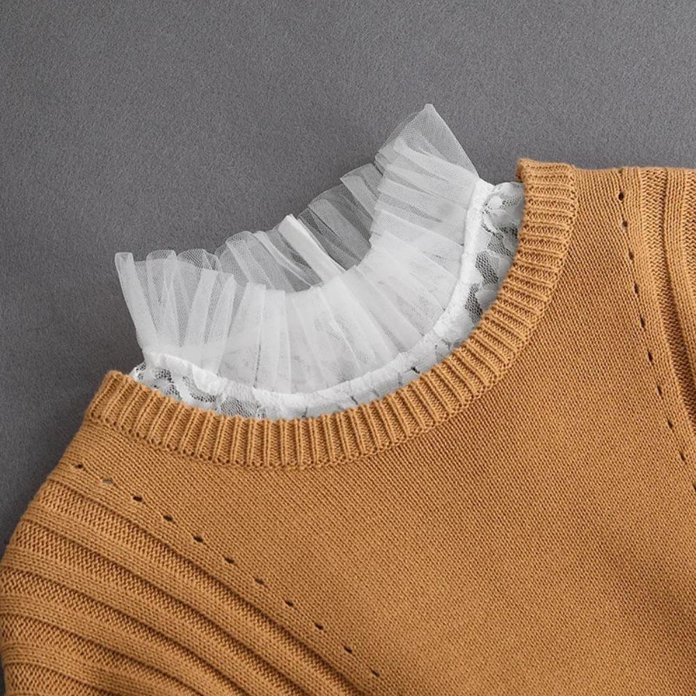 Ear Edge Pleated Fake Collar Versatile Collar Shirt Organza Decoration White Shirt For Women