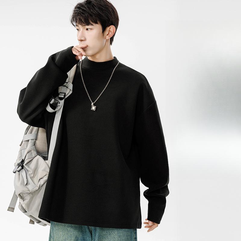 Long Sleeve T-Shirt Men's Spring, Autumn and Winter Japanese Trendy Brand Hatless Pullover High Neck Men's Fleece Sweater