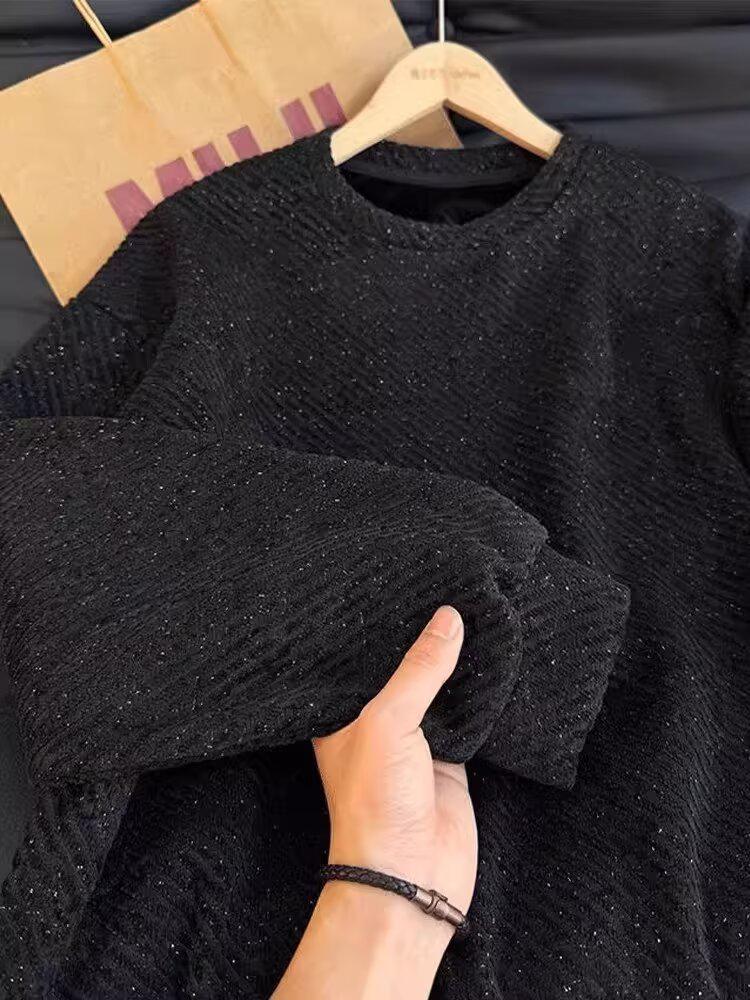 Pull à manches longues polyvalent 2026: Sweat à capuche chaud en velours, col rond et couleur unie tendance, idéal pour l'automne/hiver