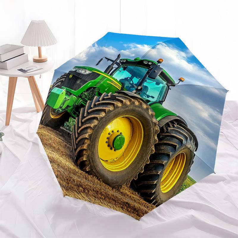 1 Pezzo Ombrello Pieghevole Automatico - Fantasia Trattore Verde, Design Portatile e Pieghevole con 8 Stecche, Regali di Natale e Compleanno