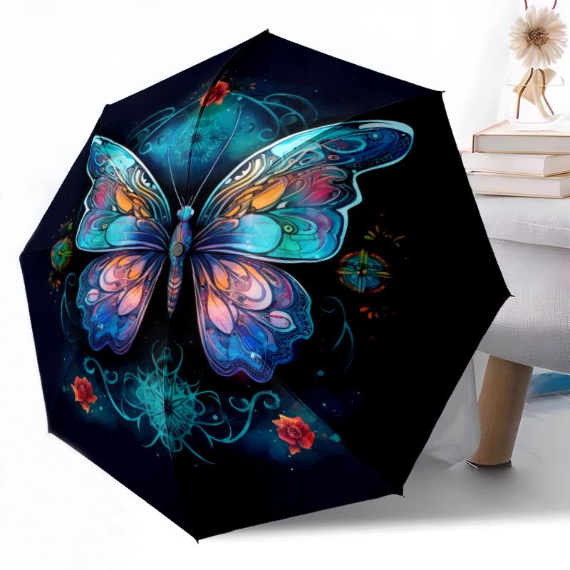 

Blue Butterfly Garden Portable Automatic Umbrella Compact 8 Rib Lightweight Foldable Design for Outdoor Daily Use Perfect Gift for Friends Family