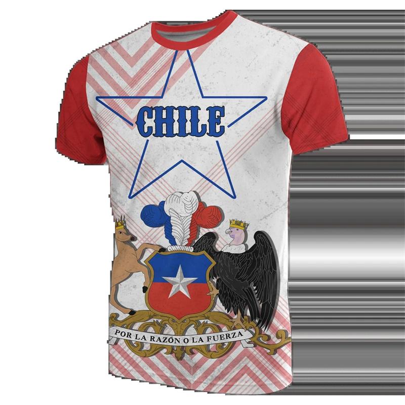 Summer Chile Fla National Emblem Round Neck Short Sleeve 3d Printing T-shirt Tops Casual Streetwear Tops